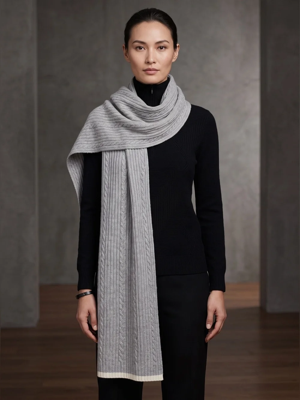 Vineyard Vines 100% Cashmere Cable Knit Scarf Grey Oversized 15 X 76 Cozy Soft